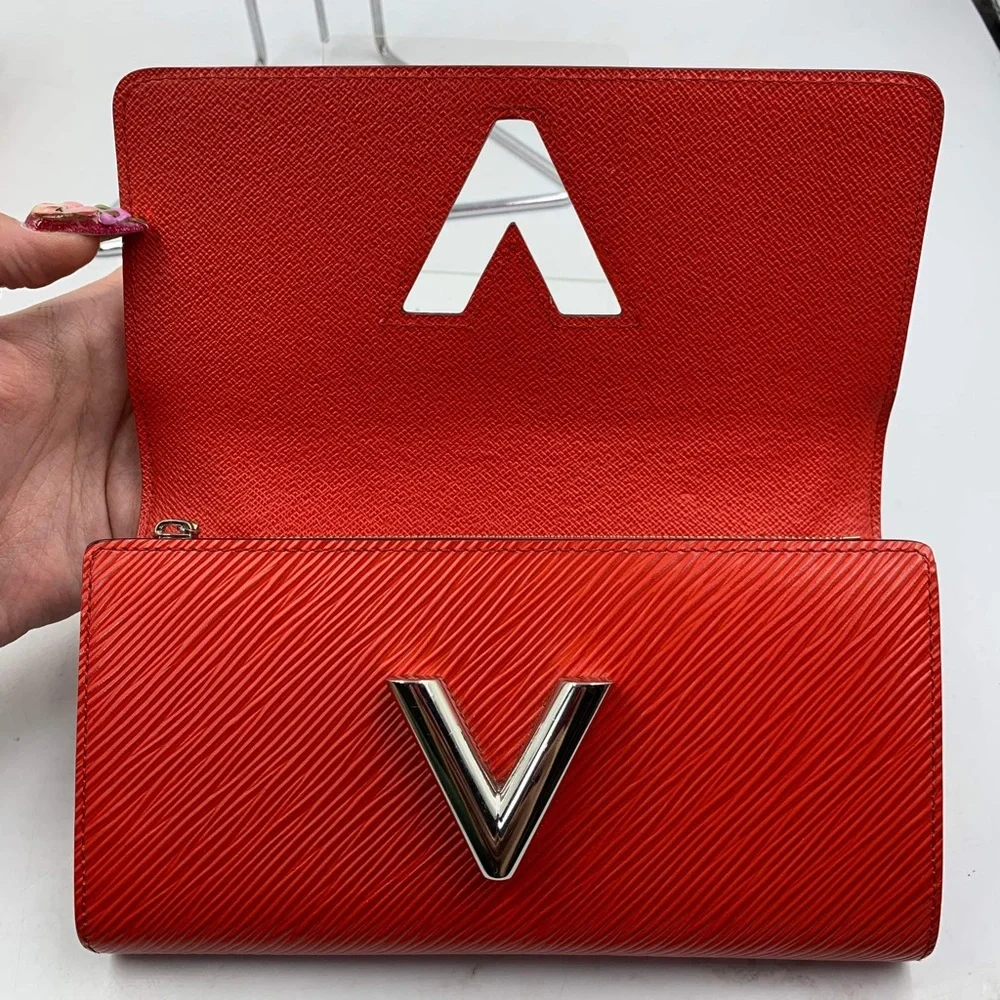 Louis Vuitton Red Epi Leather Wallet with Silver LV Logo